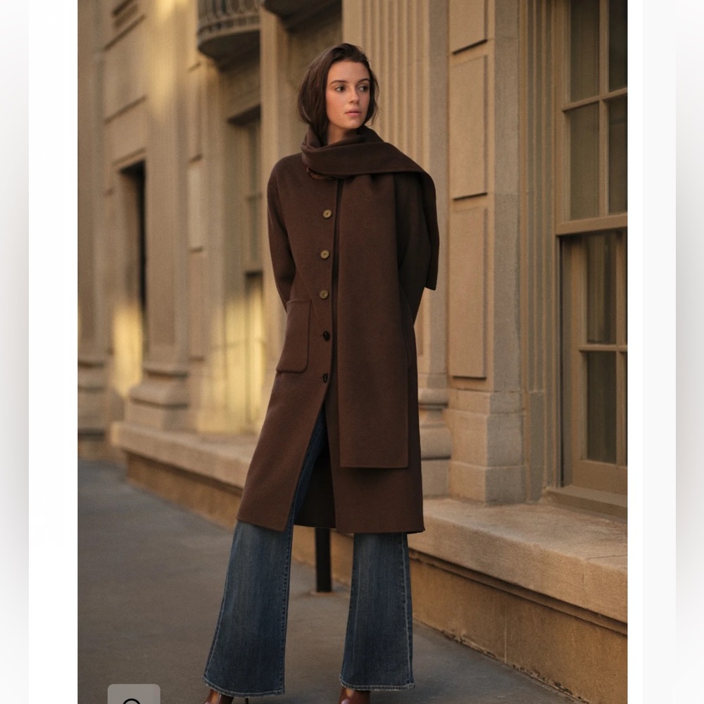 CAMI NYC WINIFRED WOOL CASHMERE SCARF COAT SABLE